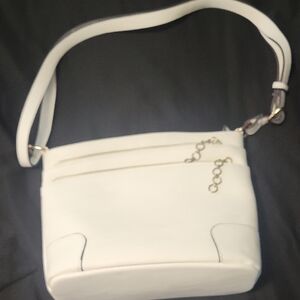 Source Unknown White Shoulder Bag with Gold Accents